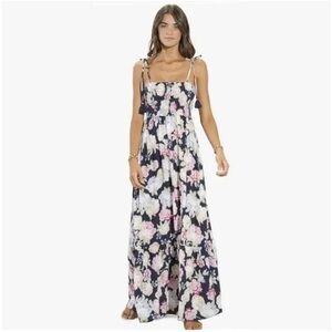 GUC Maaji Floral Maxi Dress adjustable Spaghetti Straps ties tassel smocked bust